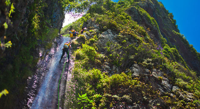 Canyoning in Madeira down the waterfall